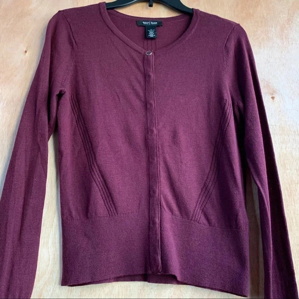 WHBM Cashmere Blend Crewneck Button Cardigan